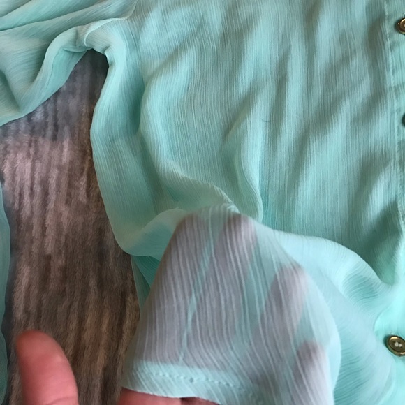 Mint Green Sheer Button Down Top - Picture 4 of 5